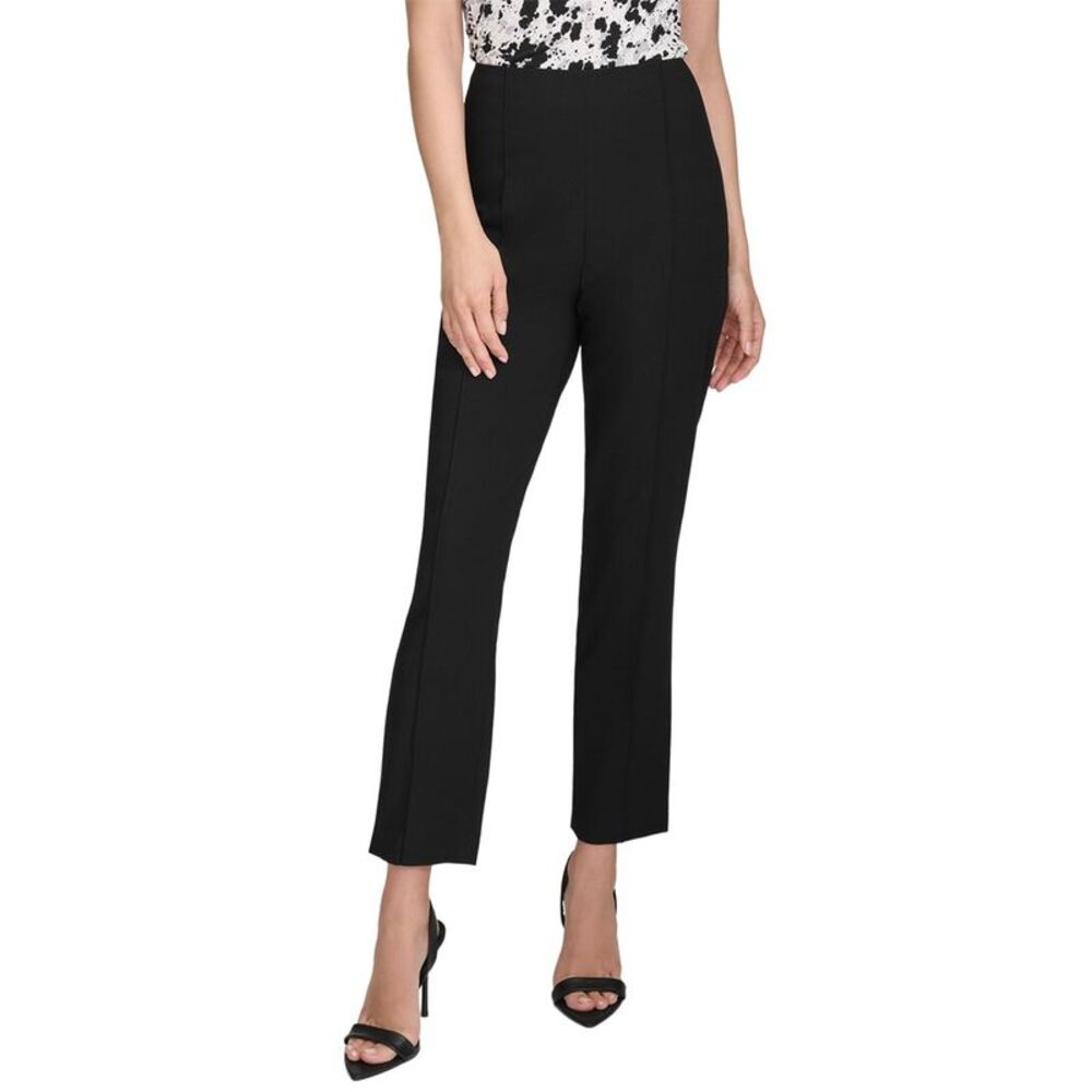 Halston Womens Slim Pintuck Cropped Pant, Black